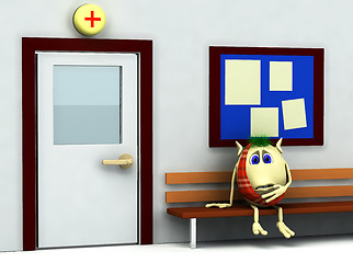 Image showing 3d character  having teeth pain in hospital