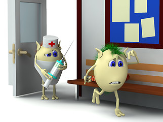 Image showing 3d character  is running away form doctors room