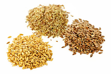 Image showing Brown, golden and ground flax seed