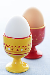 Image showing Boiled eggs in cups