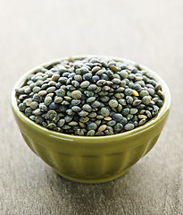 Image showing Bowl of uncooked French lentils