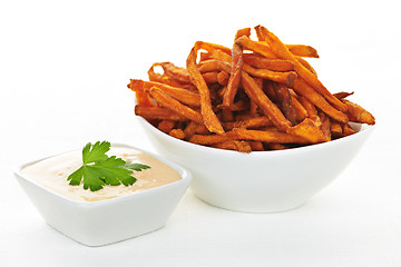 Image showing Sweet potato fries with sauce
