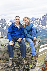 Image showing Father and daughter in mountains