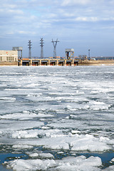 Image showing Ice drift and hydropower station