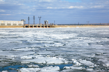 Image showing Ice drift and hydropower station