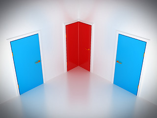 Image showing Choosing the way: conceptual corner door 