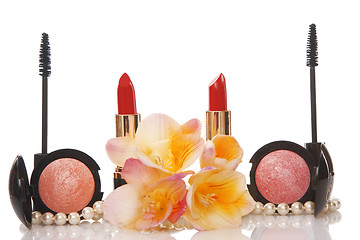 Image showing cosmetics and flower, beauty concept