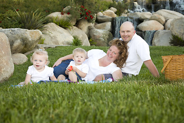 Image showing Happy Young Family with Twins Portrait in Park