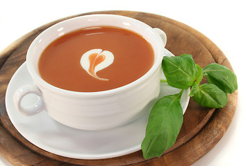 Image showing Tomato soup with a dollop of cream