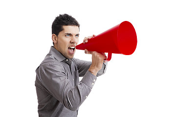 Image showing Shouting into a megaphone