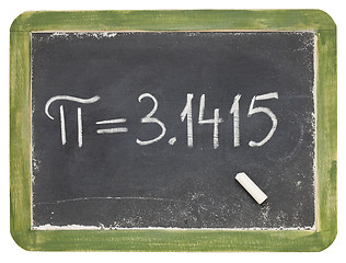 Image showing the number pi on a small blackboard