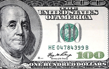 Image showing 100 usa dollar closeup