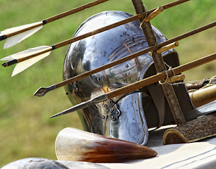 Image showing ancient helmet and arrows