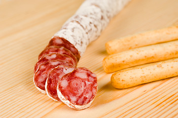 Image showing Spanish fuet salami