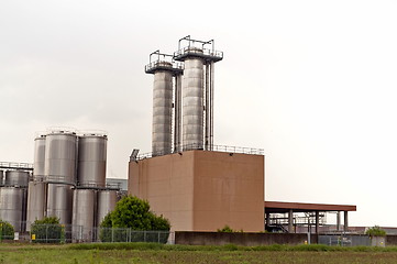 Image showing Modern Industry dairy complex with silos