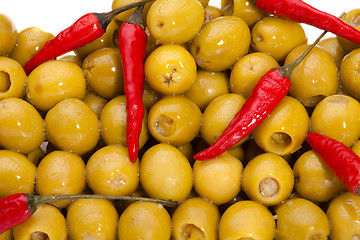 Image showing Pile of olives and pepper