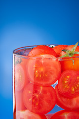 Image showing Close-up of glass with tomato juice allegory