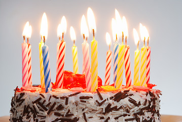 Image showing a birthday cake with lighted candles