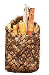 Image showing rols of birchen bark in the basket