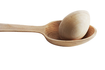 Image showing turned wooden blank egg on the spoon over white