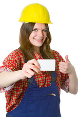 Image showing Young friendly craftswoman with businesscard