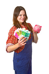 Image showing Craftswoman with euro banknotes