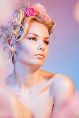 Image showing Beauty shoot of a woman in roses