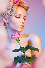 Image showing Beauty shoot of a woman with rose