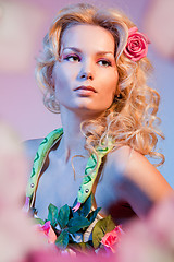 Image showing Portrait of a woman in flowers