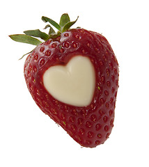 Image showing Single strawberry with white heart