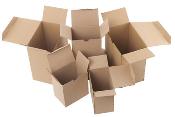 Image showing open brown cardboard boxes on white background
