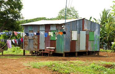 Image showing ramshackle zinc  house laundry hanging Corn Island Nicaragua