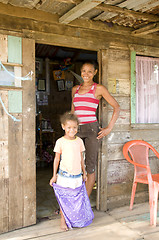 Image showing mother daughter native house Big Corn Island Nicaragua