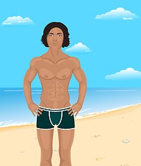 Image showing brawny man on beach