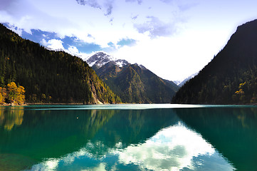 Image showing Landscape of forest and lake in China Jiuzhaigou