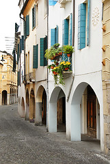 Image showing Street in Italy, terrace with flowerpots