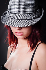 Image showing Vintage photo of a beautiful girl in sylish hat