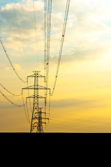 Image showing Electric lines with sunset