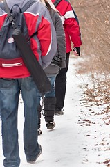 Image showing Young people traveling in forest