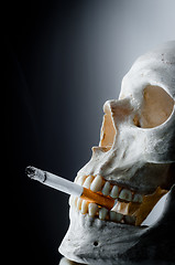 Image showing Skull with burning cigarette in mouth