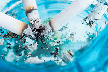 Image showing Closeup of ashtray and cigarettes