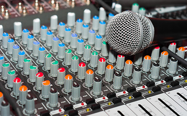 Image showing Texture of an audio mixer with microphone