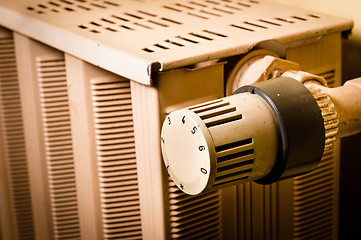 Image showing Closeup of an old radiator valve
