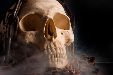 Image showing Skull in abstract smoke with chains