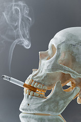Image showing Skull with burning cigarette in mouth