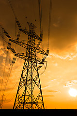 Image showing power lines at sunset