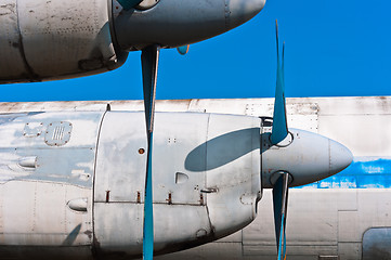 Image showing Close up view of a propeller airplane