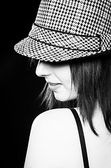 Image showing Beautiful girl in sylish hat in black and white