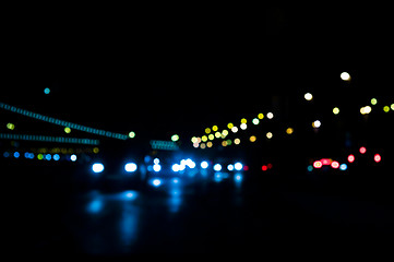 Image showing Out of focus lights of traffic and city at night 