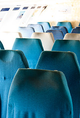 Image showing Blue seats of an airplane